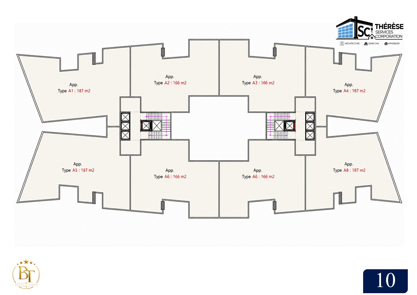 Plan des appartements types de la Residence Bakali